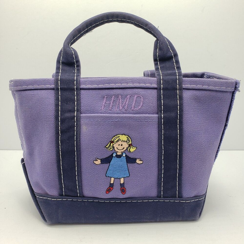 Vintage LL Bean Boat And Tote Bag 2 Tone Purple Mini Purse Embroidered Girl USA